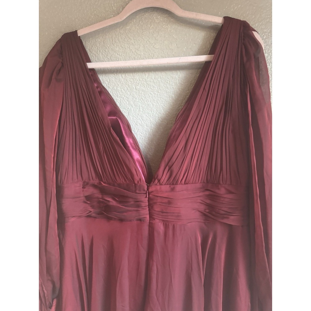 New Mac Duggal Garnet Mocha Red Chiffon Open Sleeve Formal Evening Gown Sweep 16 - Picture 7 of 7